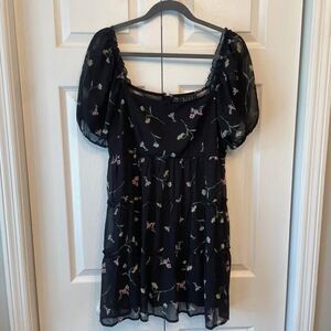 Trixxi Floral Babydoll Dress Black Puff Sleeves